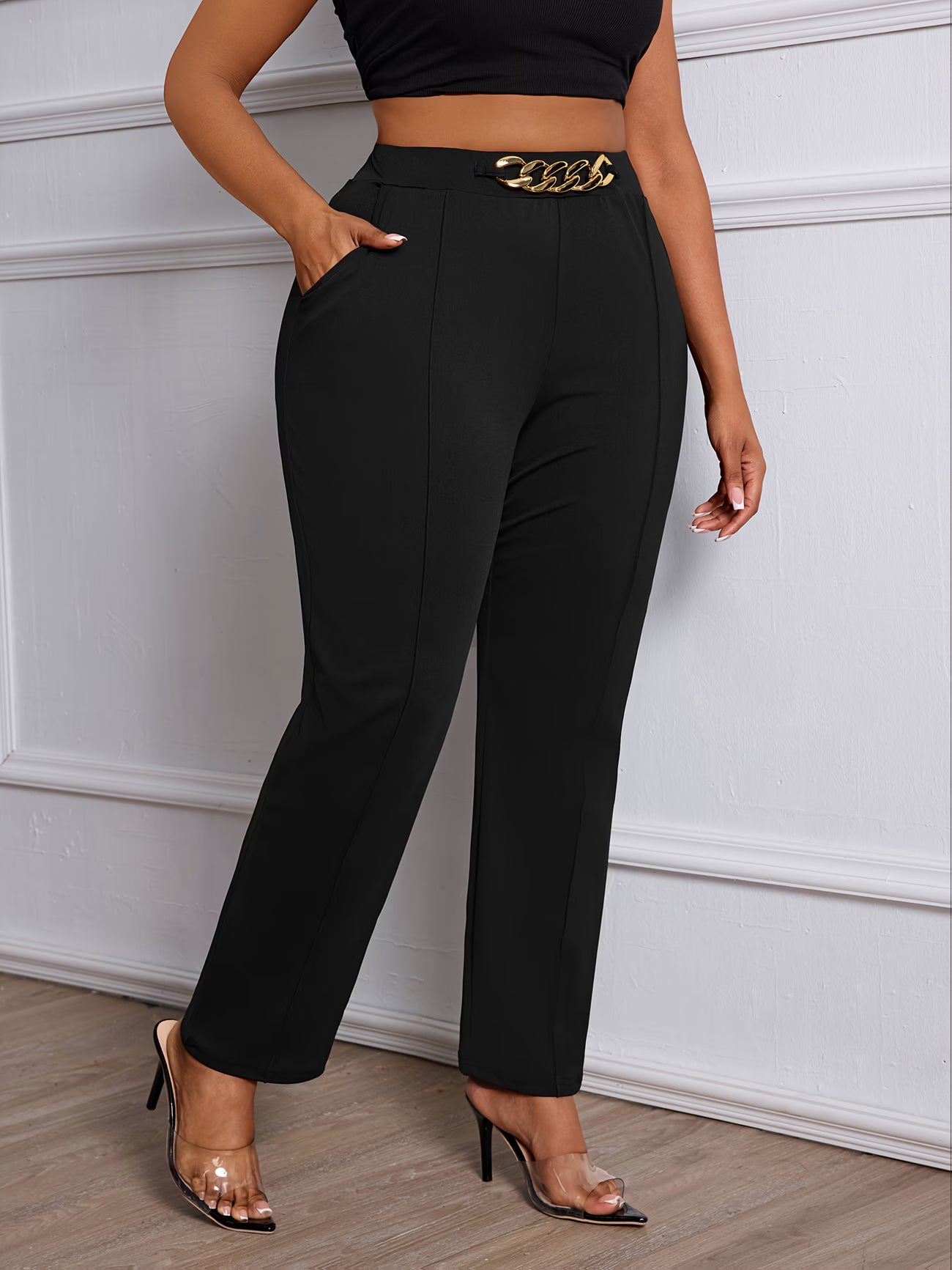 Plus Size Elegant Straight-Leg Trouser.