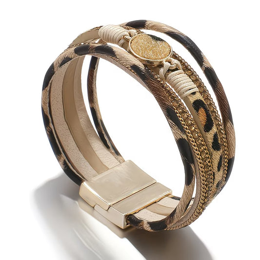 Plush Leopard Print Wide Wrap Bracelet.