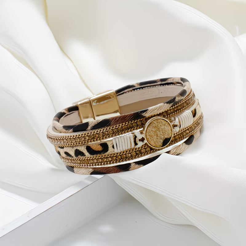 Plush Leopard Print Wide Wrap Bracelet.
