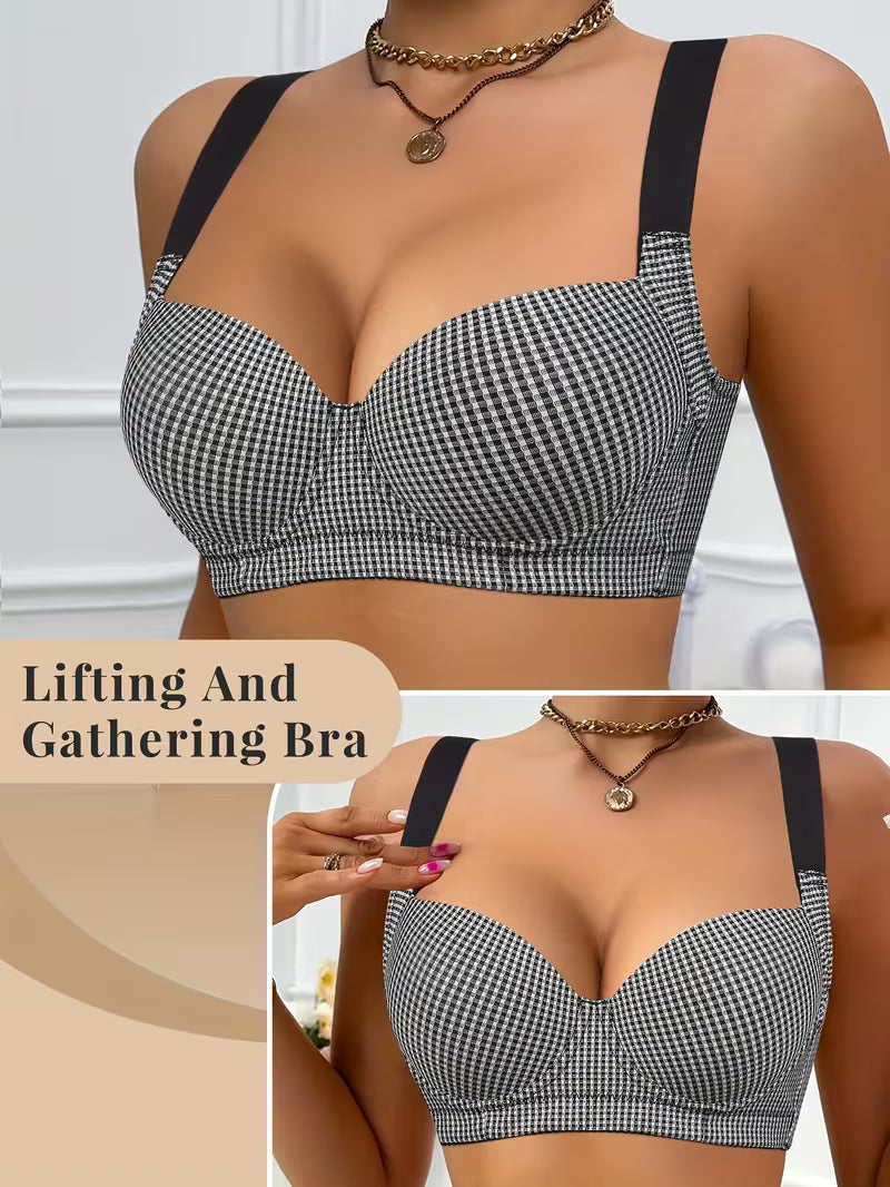 Radiant Plaid Seamless Underwire Skin-Friendly Push-Up Bras.