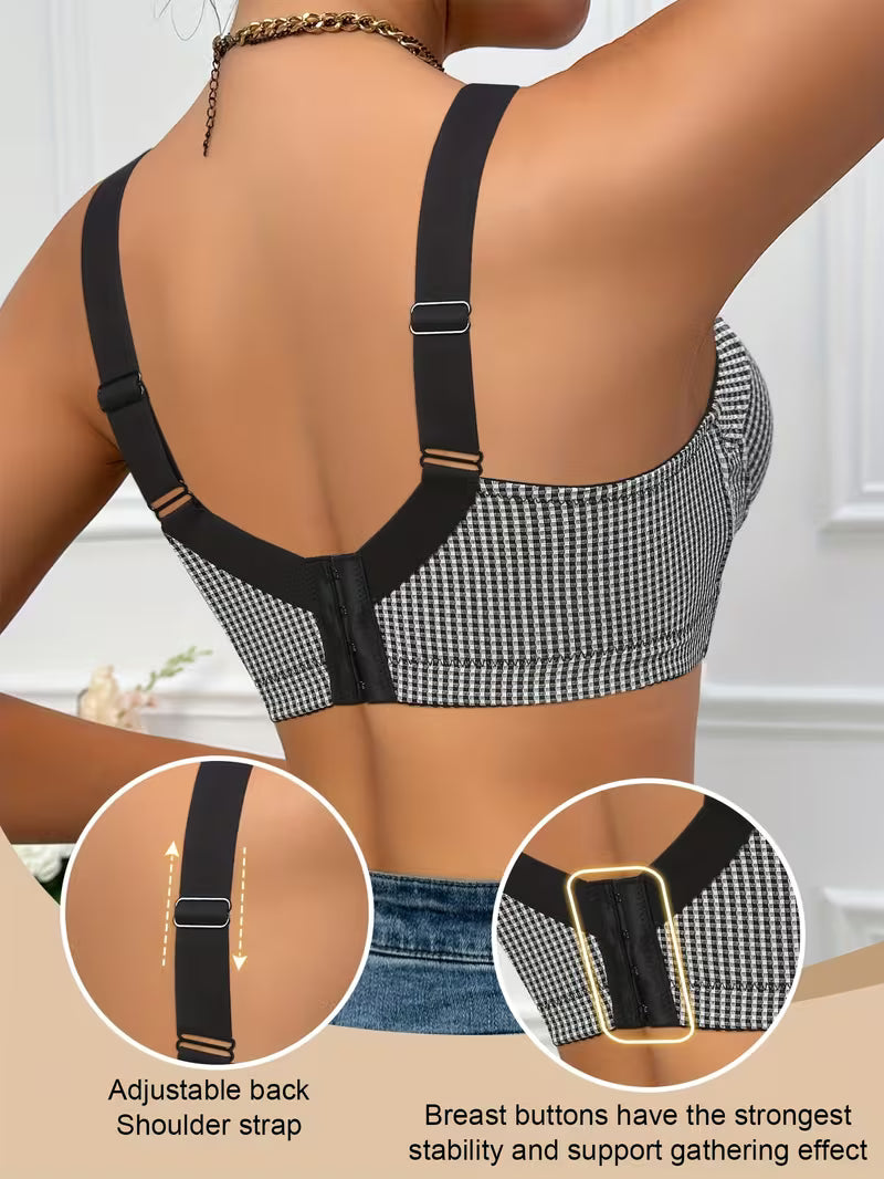 Radiant Plaid Seamless Underwire Skin-Friendly Push-Up Bras.