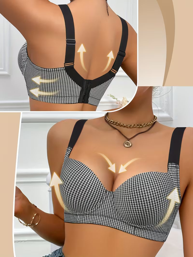 Radiant Plaid Seamless Underwire Skin-Friendly Push-Up Bras.