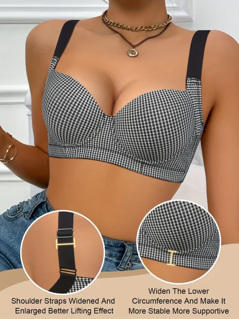 Radiant Plaid Seamless Underwire Skin-Friendly Push-Up Bras.