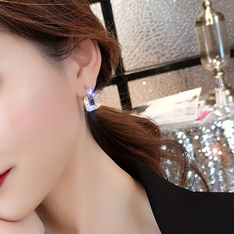 Radiant Square Full Rhinestone Geometric Ear Studs.