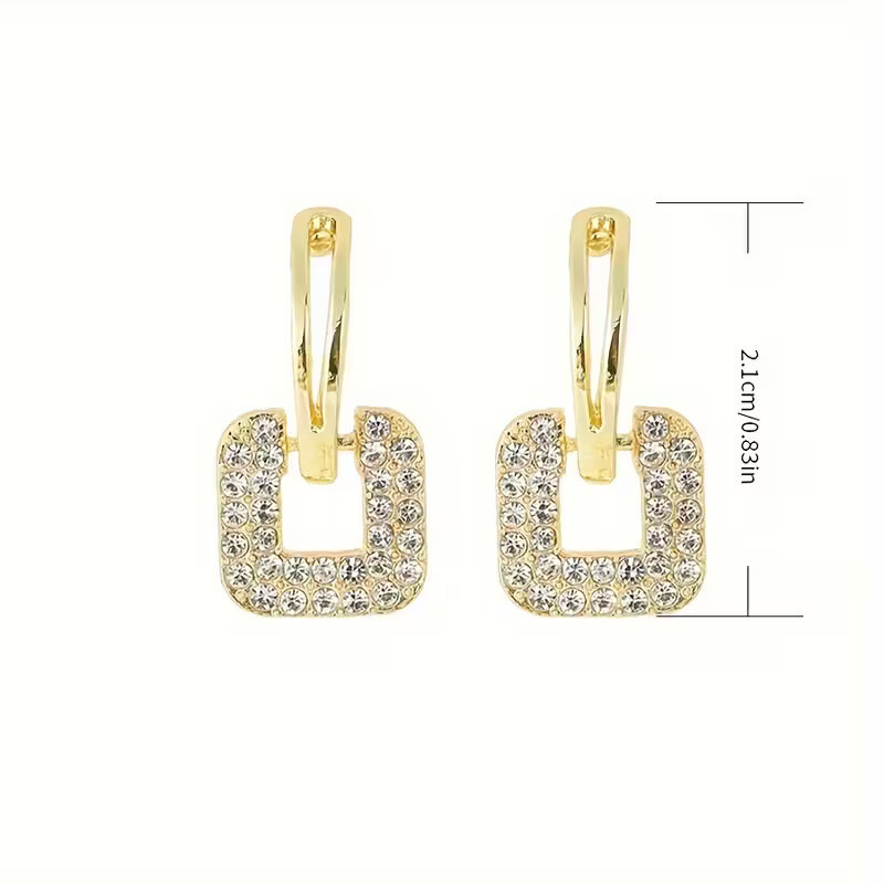 Radiant Square Full Rhinestone Geometric Ear Studs.