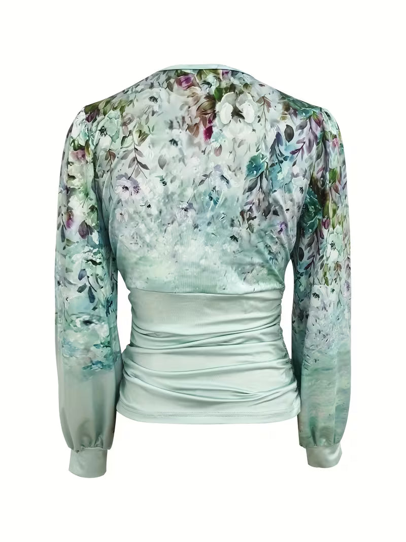 Random Floral Print V-Neck Tops