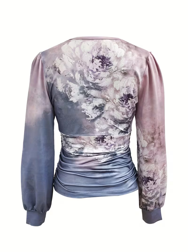 Random Floral Print V-Neck Tops