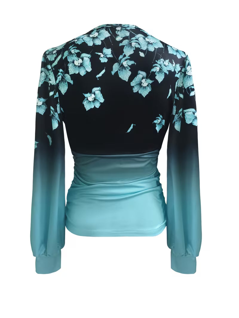 Random Floral Print V-Neck Tops