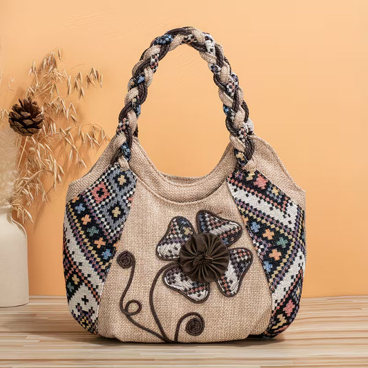 Retro Ethnic Style Vintage Floral Embroidered Tote Bags.