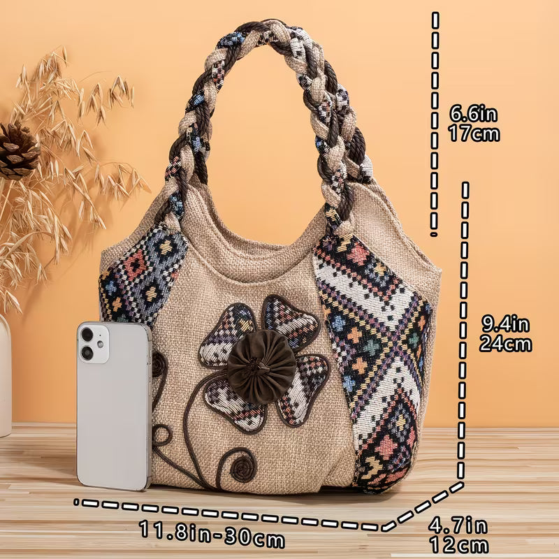 Retro Ethnic Style Vintage Floral Embroidered Tote Bags.