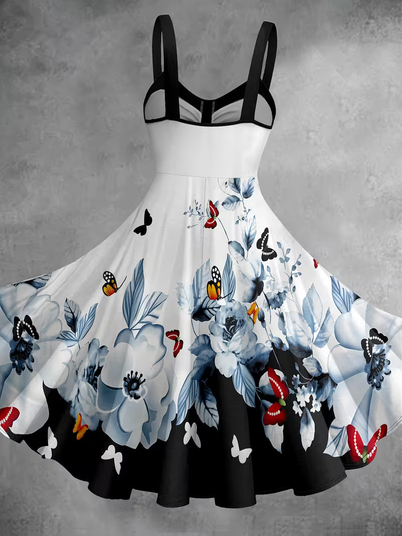 Retro Floral & Butterfly Patchwork Dress.