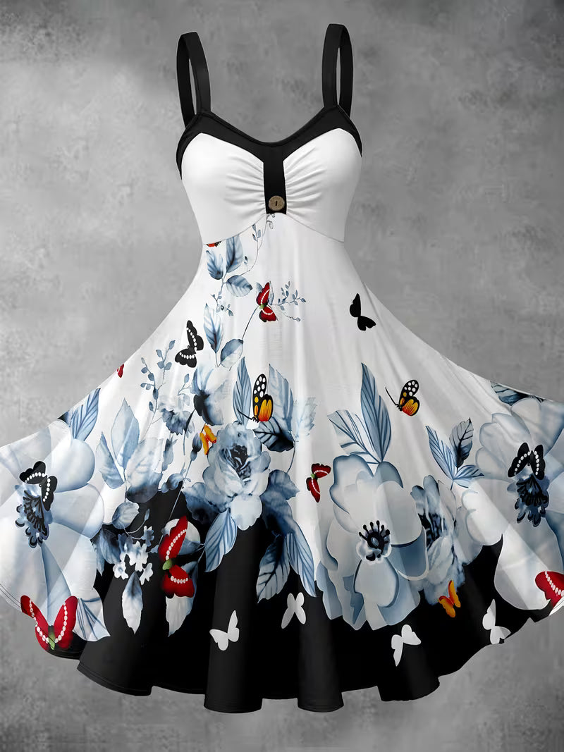 Retro Floral & Butterfly Patchwork Dress.