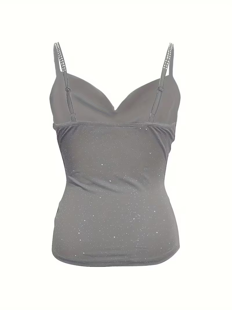 Rhinestone Strap Sequin Party Tops.