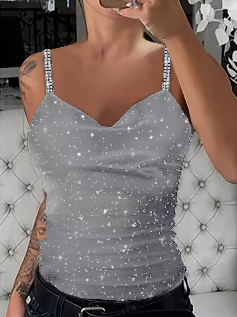 Rhinestone Strap Sequin Party Tops.
