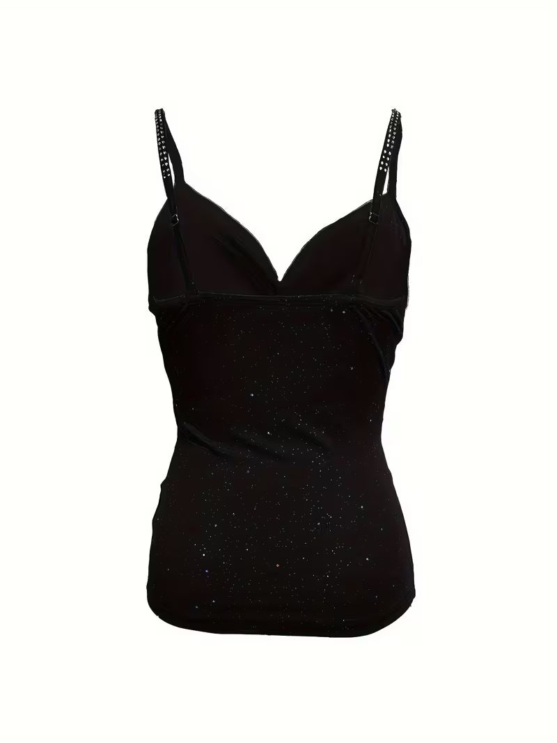 Rhinestone Strap Sequin Party Tops.