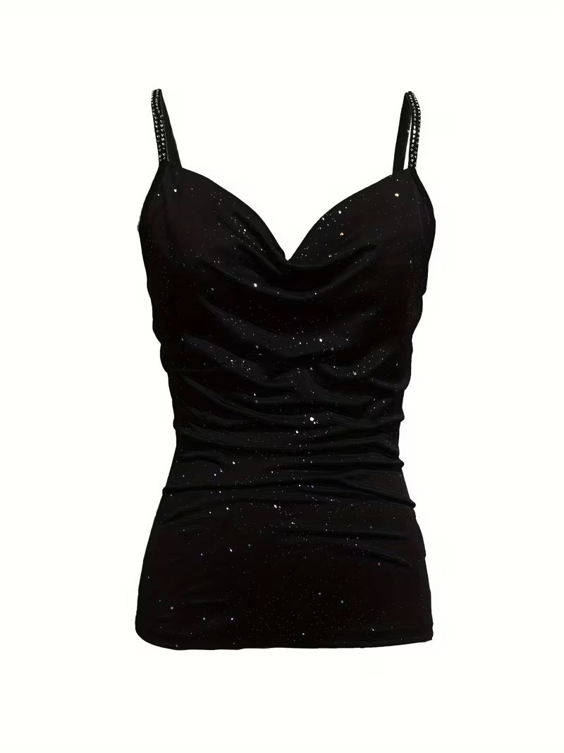 Rhinestone Strap Sequin Party Tops.