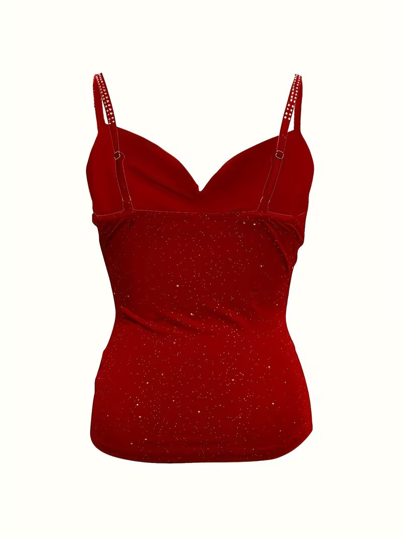 Rhinestone Strap Sequin Party Tops.