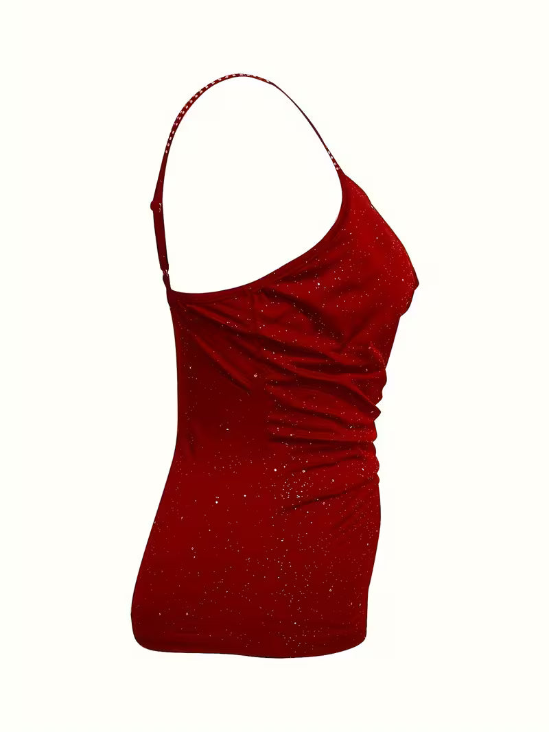 Rhinestone Strap Sequin Party Tops.