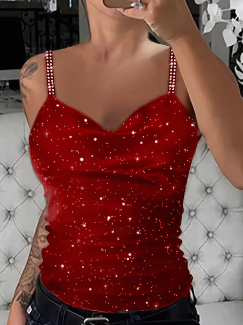Rhinestone Strap Sequin Party Tops.