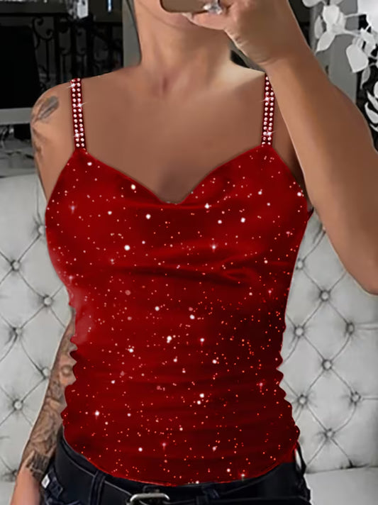 Rhinestone Strap Sequin Party Tops.