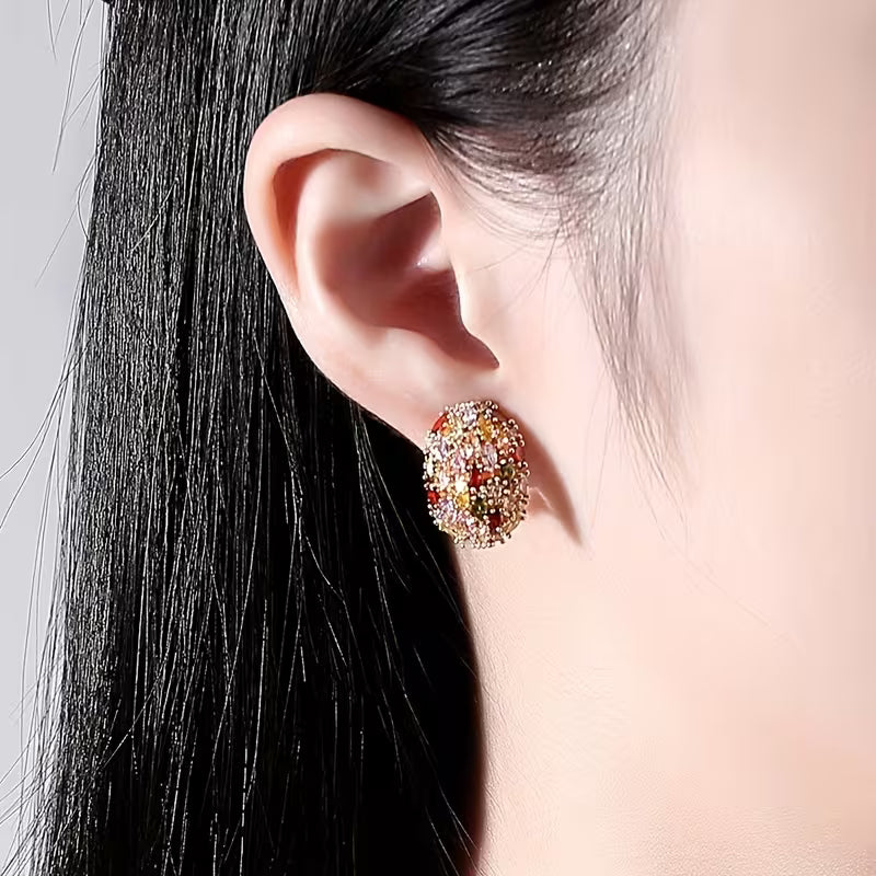 Rhodium Plated Multi-Color Zirconia Rainbow Horizon Studs.