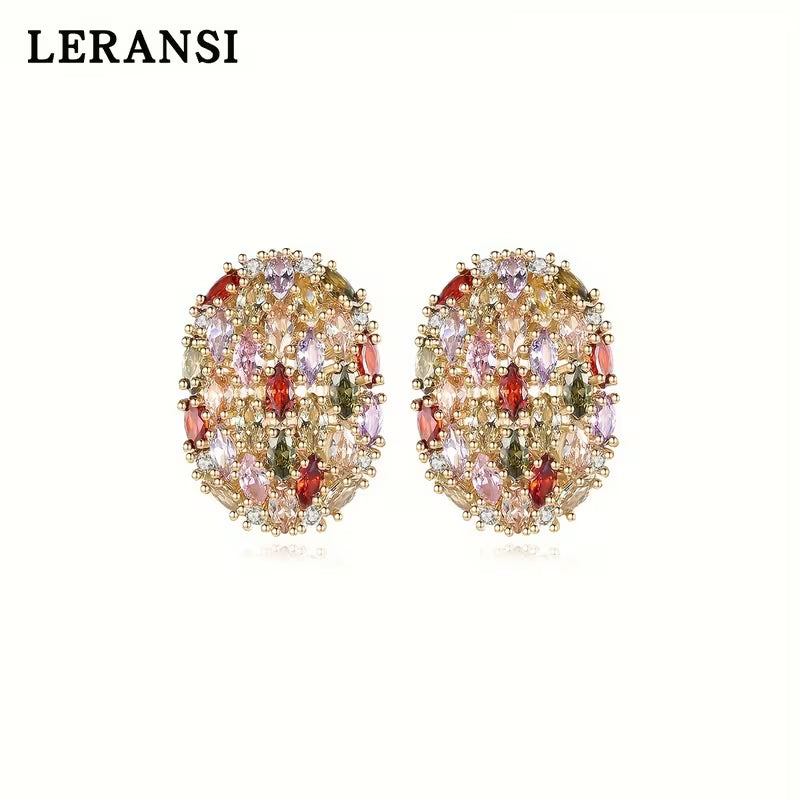 Rhodium Plated Multi-Color Zirconia Rainbow Horizon Studs.