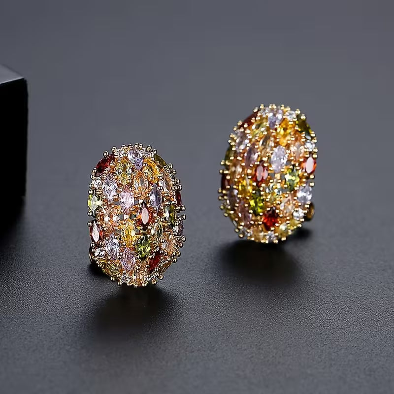 Rhodium Plated Multi-Color Zirconia Rainbow Horizon Studs.