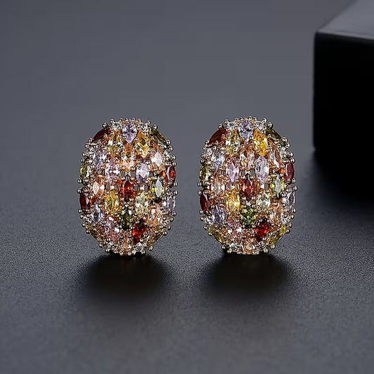 Rhodium Plated Multi-Color Zirconia Rainbow Horizon Studs.