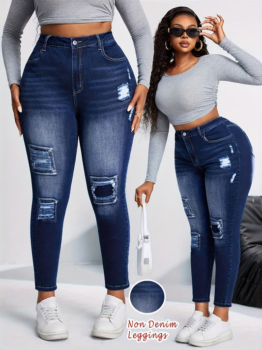Ripped-Style Faux Denim Capris.