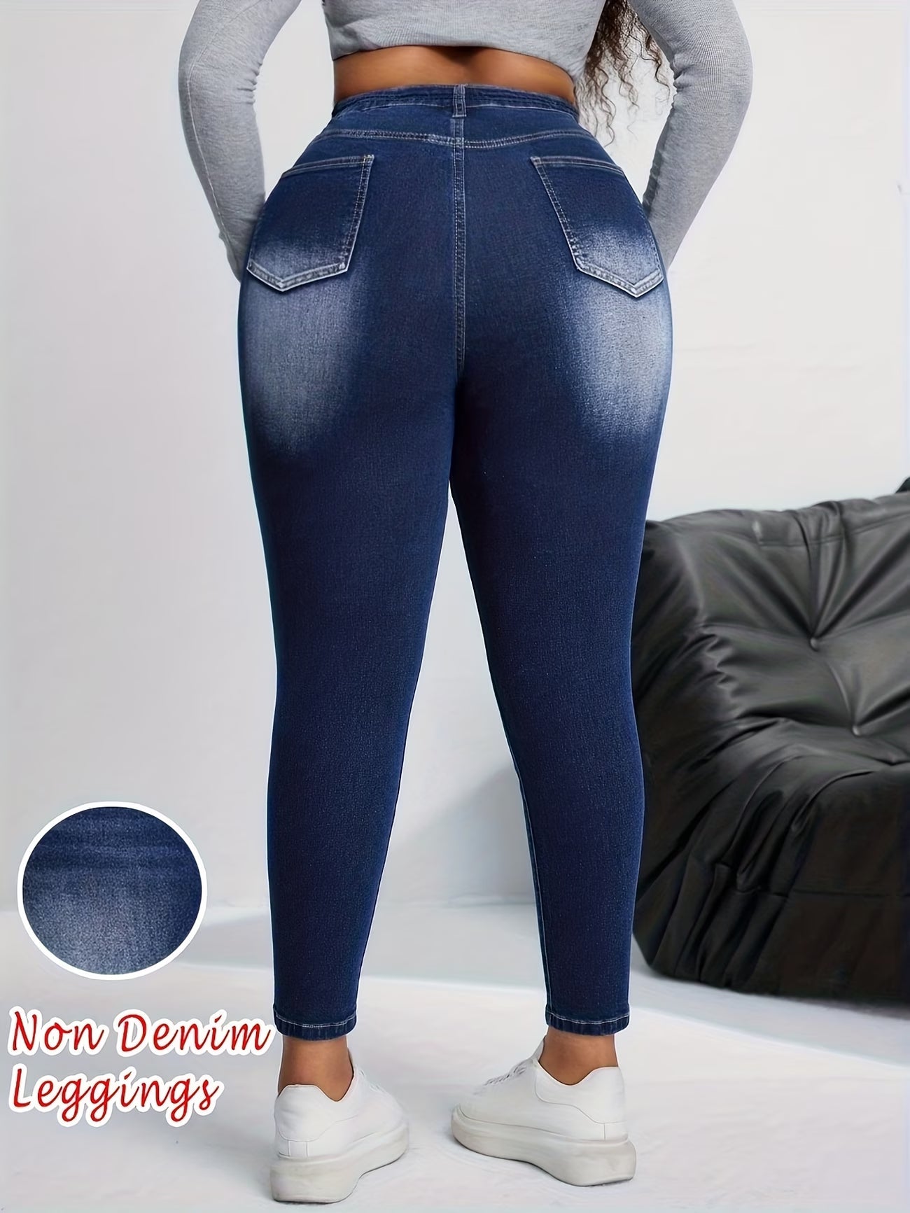 Ripped-Style Faux Denim Capris.