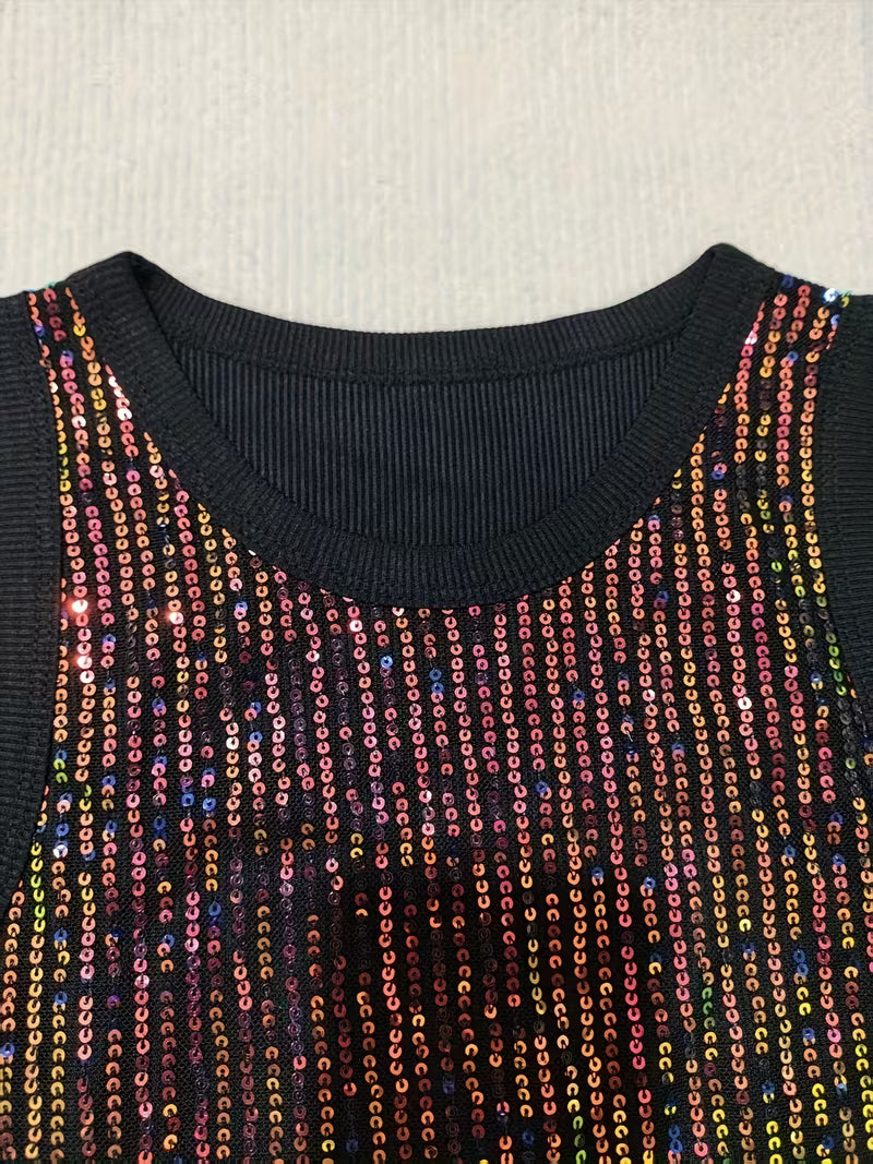 Rose Golden Sequin Sleeveless Crop Tops.