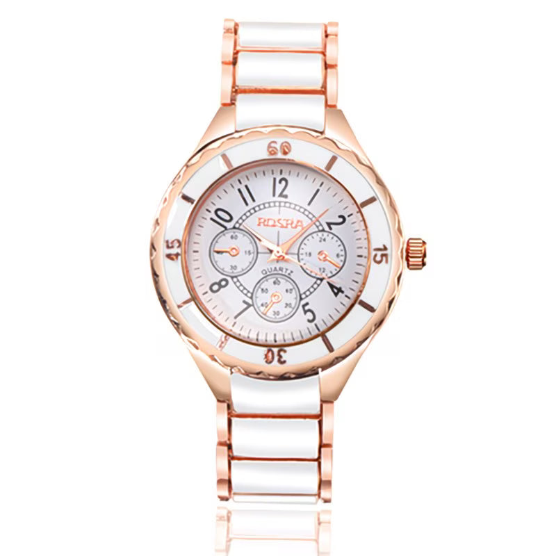 Rose Golden & White Ceramic-Dial Watch.