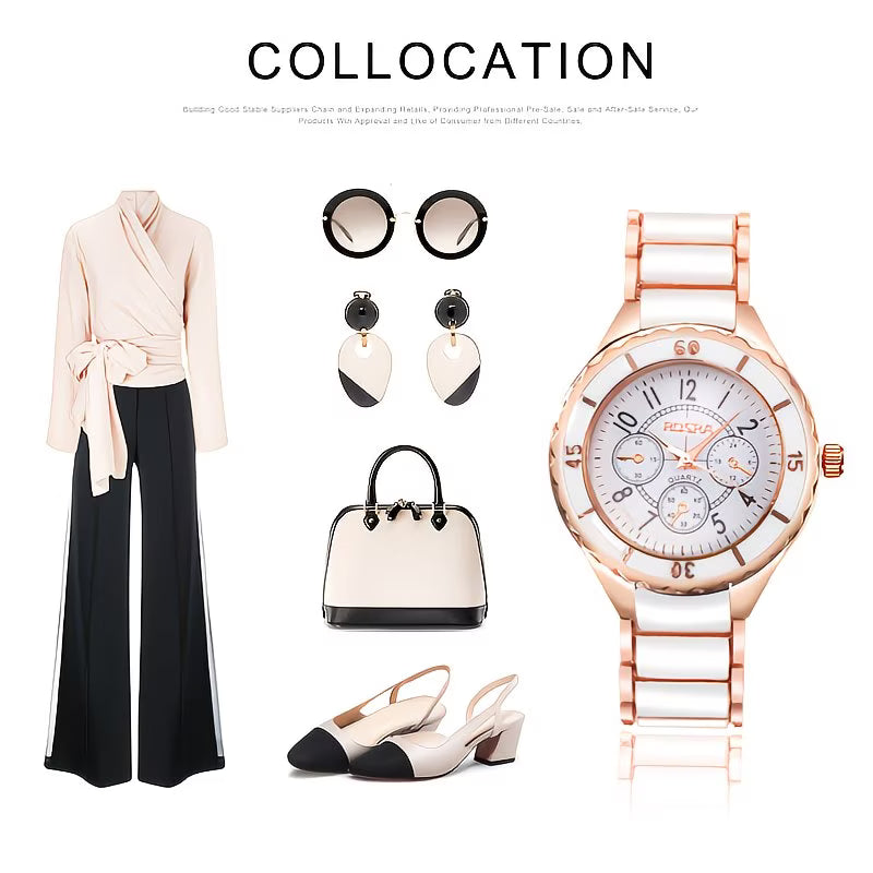 Rose Golden & White Ceramic-Dial Watch.