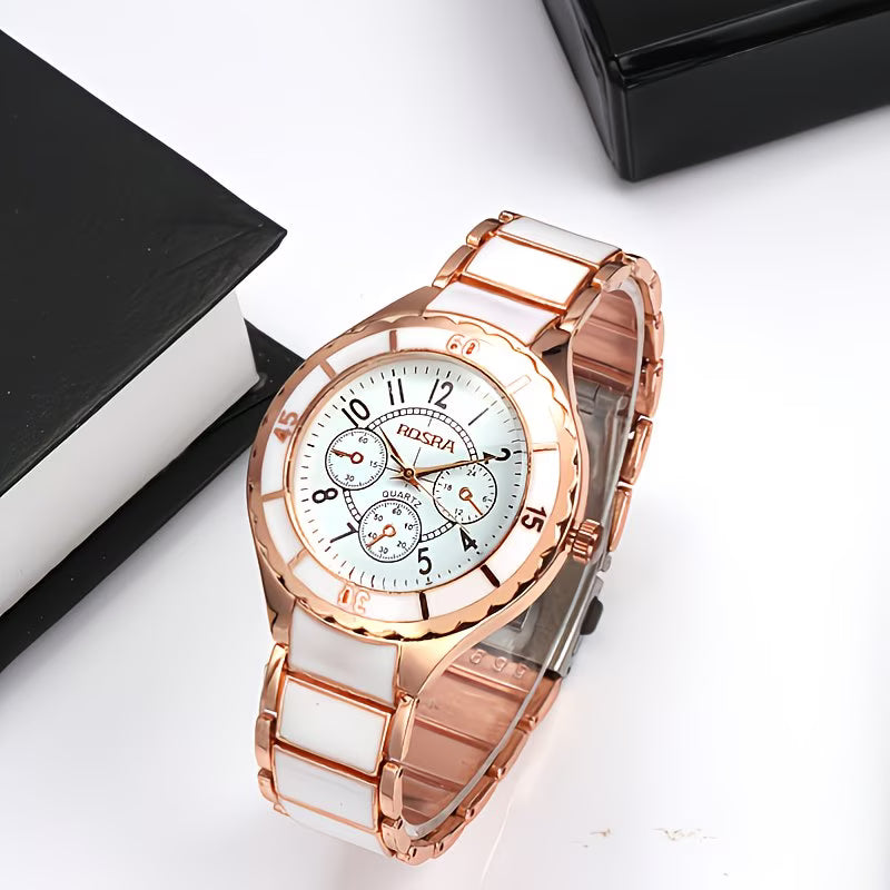 Rose Golden & White Ceramic-Dial Watch.