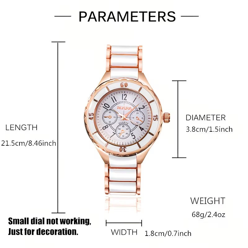 Rose Golden & White Ceramic-Dial Watch.