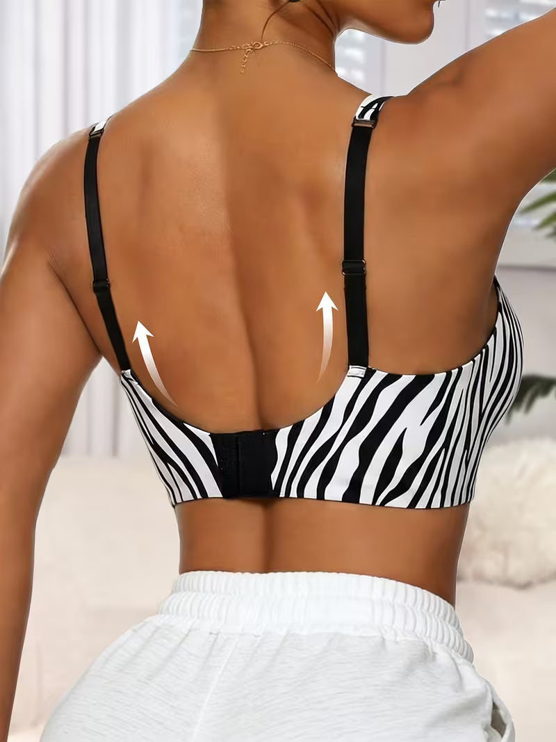 Seamless Jelly Gel Sexy Leopard Print V-Neck Wire-Free Bras.