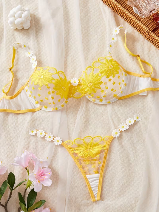 Semi-Sheer Contrast Mesh Bra & Hipster.