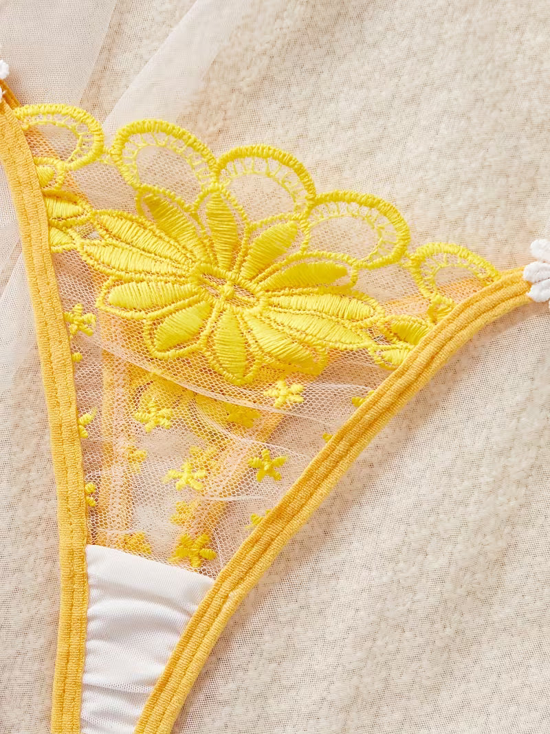 Semi-Sheer Contrast Mesh Bra & Hipster.