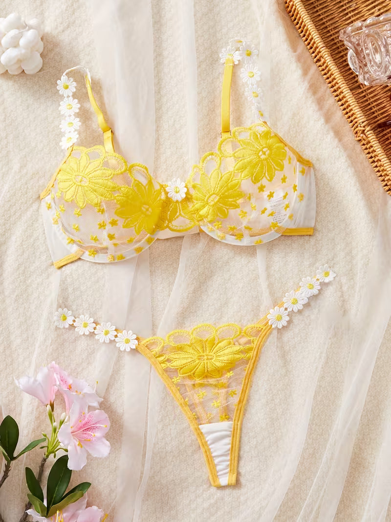 Semi-Sheer Contrast Mesh Bra & Hipster.