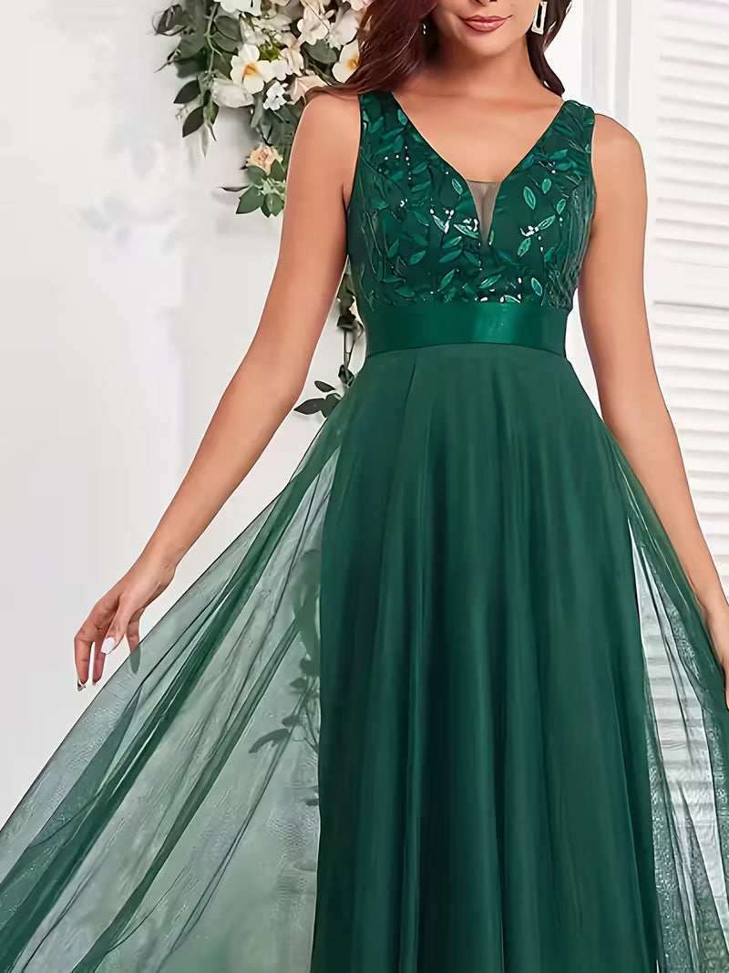 Sequin Mesh A-Line Gown.