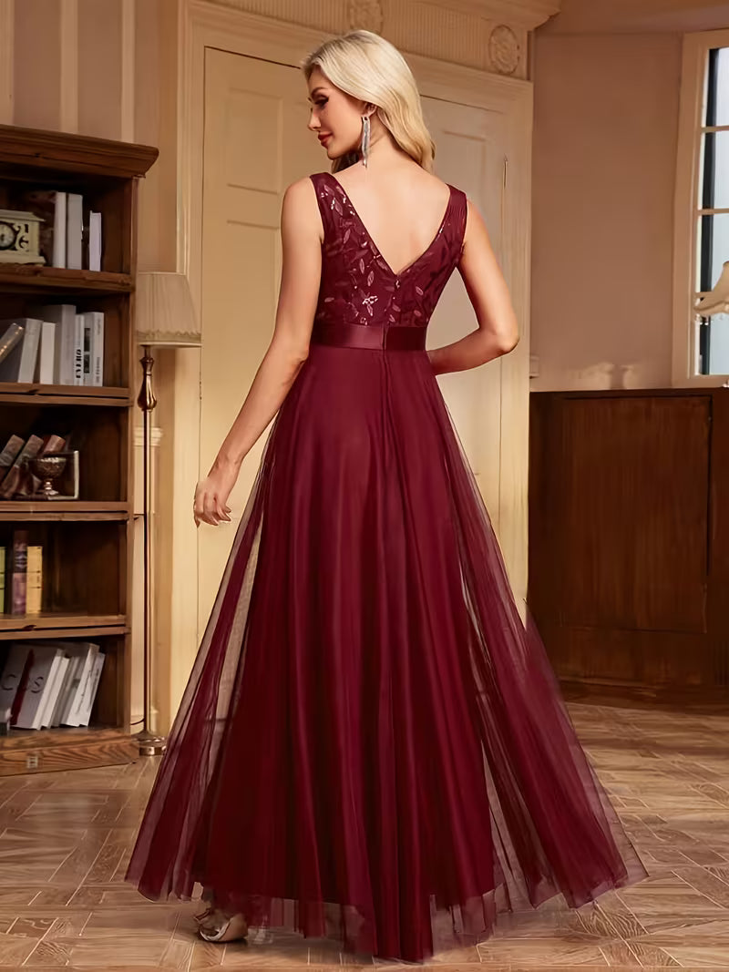 Sequin Mesh A-Line Gown.