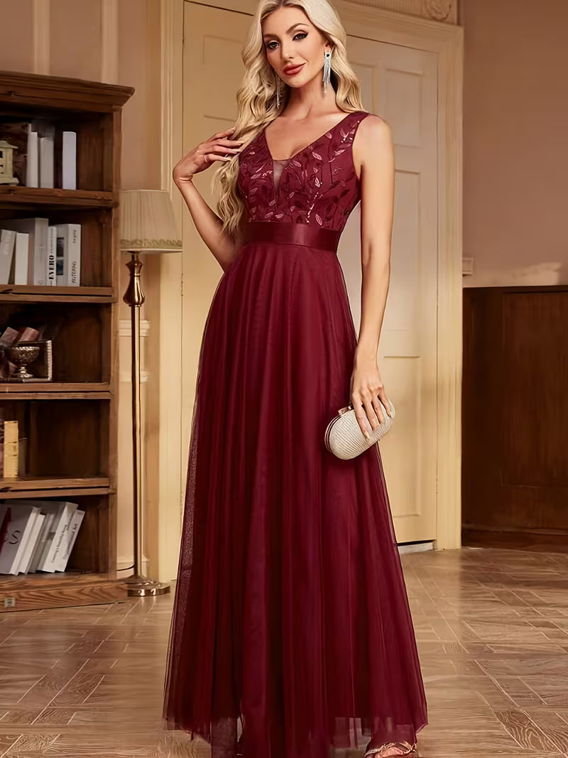 Sequin Mesh A-Line Gown.