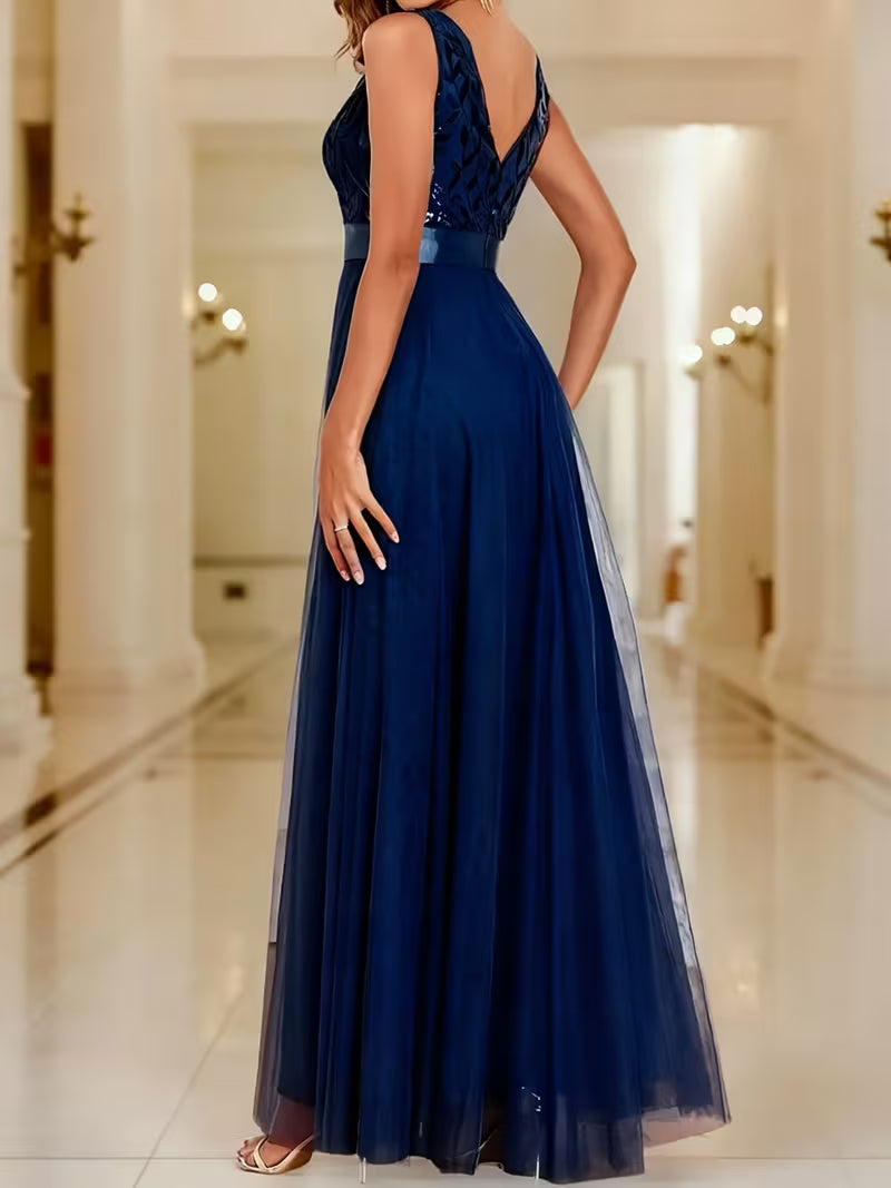Sequin Mesh A-Line Gown.