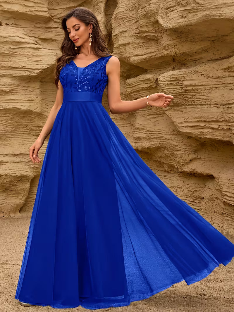 Sequin Mesh A-Line Gown.