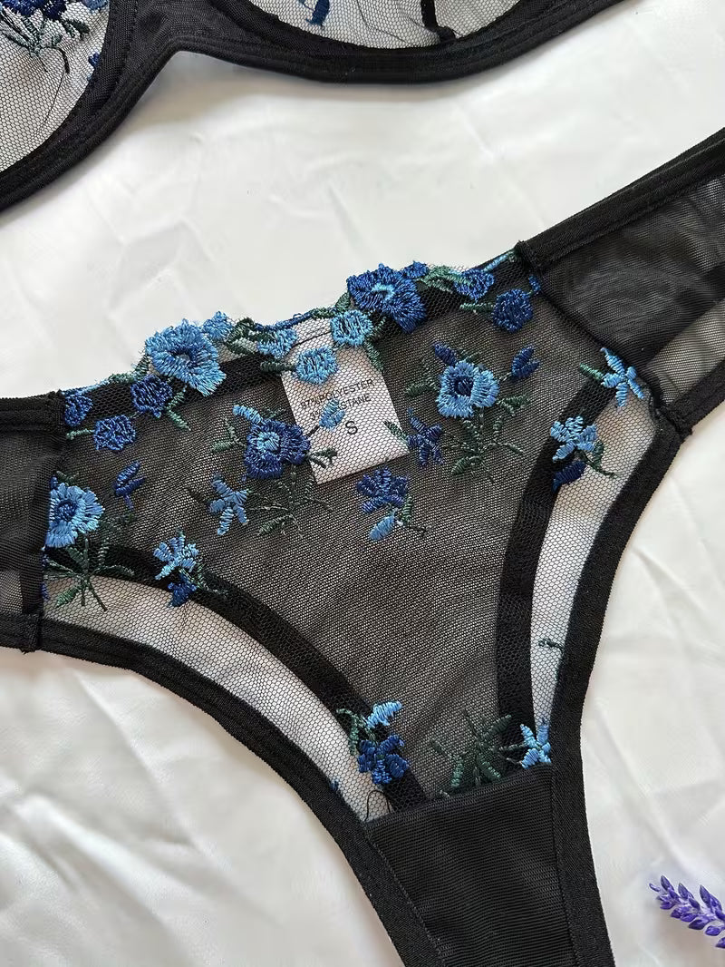 Sheer Floral Lingerie Set.