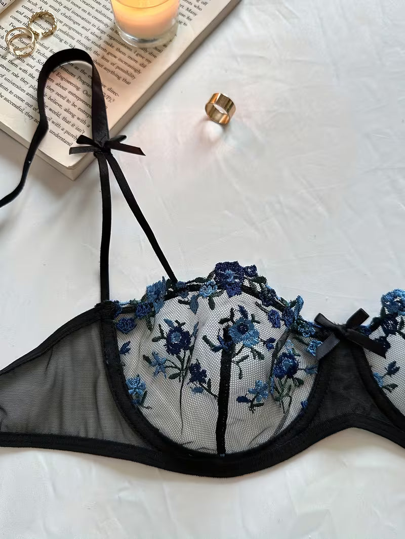 Sheer Floral Lingerie Set.