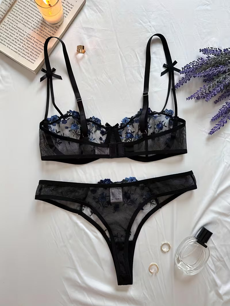 Sheer Floral Lingerie Set.