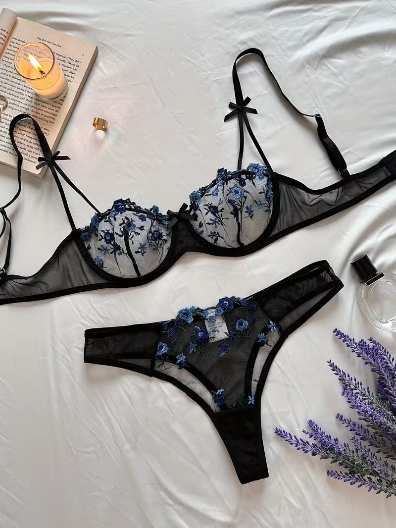 Sheer Floral Lingerie Set.