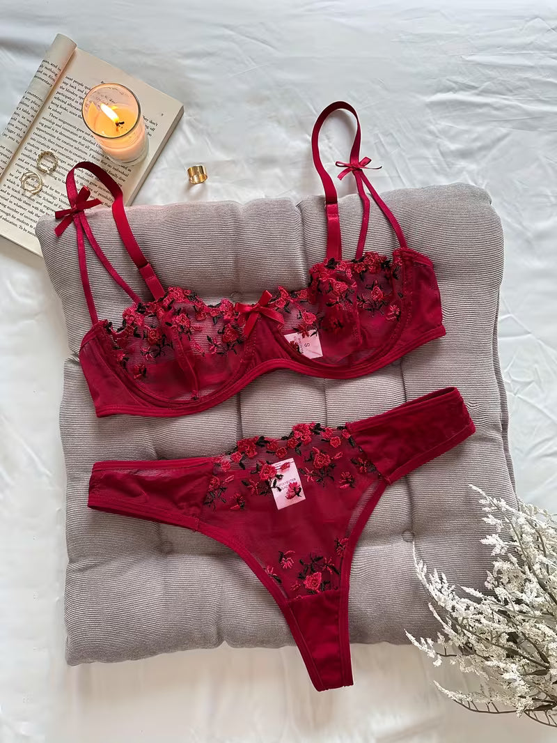 Sheer Floral Lingerie Set.