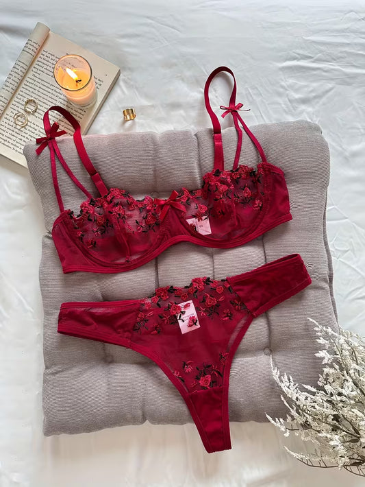 Sheer Floral Lingerie Set.